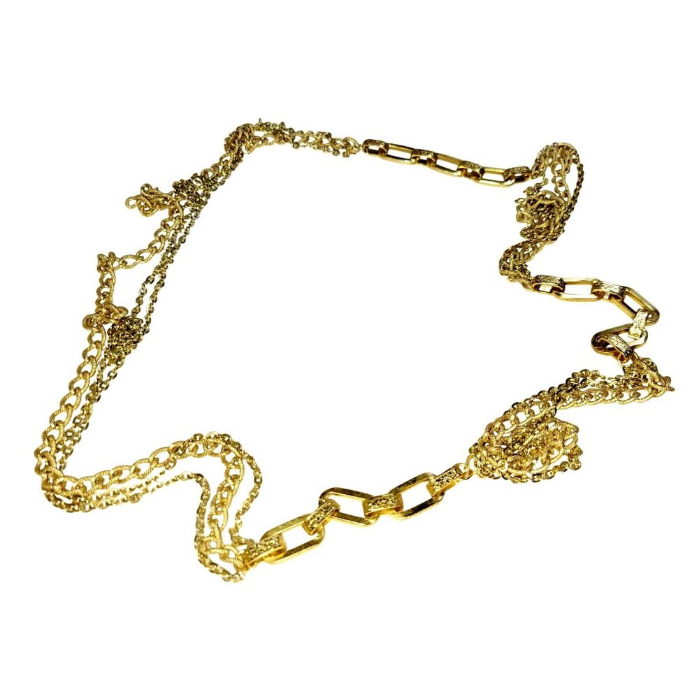 Long Vintage Gold Tone Renaissance Multi Chain Necklace Hoops and Filigree 39" - Picture 3 of 6